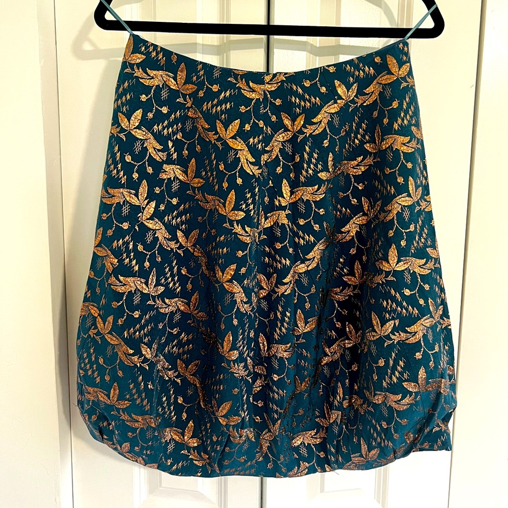 MOSCHINO Teal & Gold Silk Embroidery Skirt
